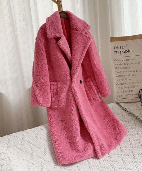 Manteau long en fausse peau d'agneau