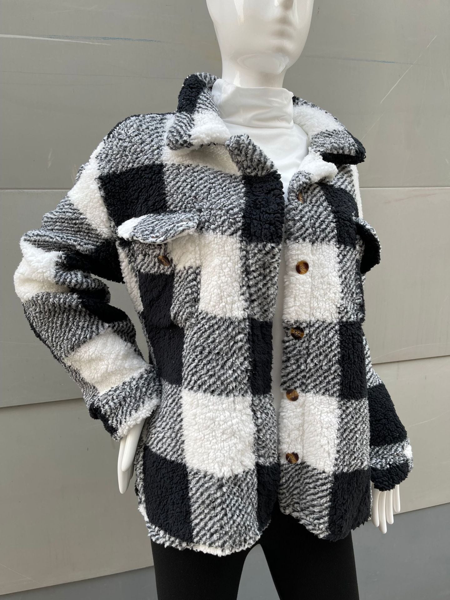 Autumn And Winter Long Sleeve Double Pocket Plaid Furry Coat Women - Fashion Shop Company