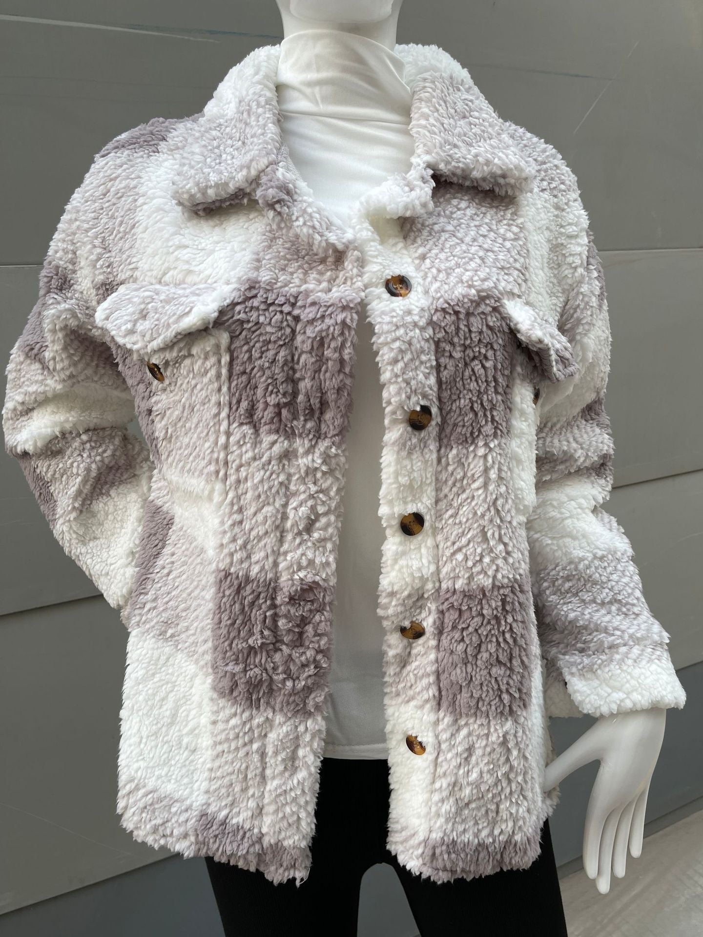 Autumn And Winter Long Sleeve Double Pocket Plaid Furry Coat Women - Fashion Shop Company