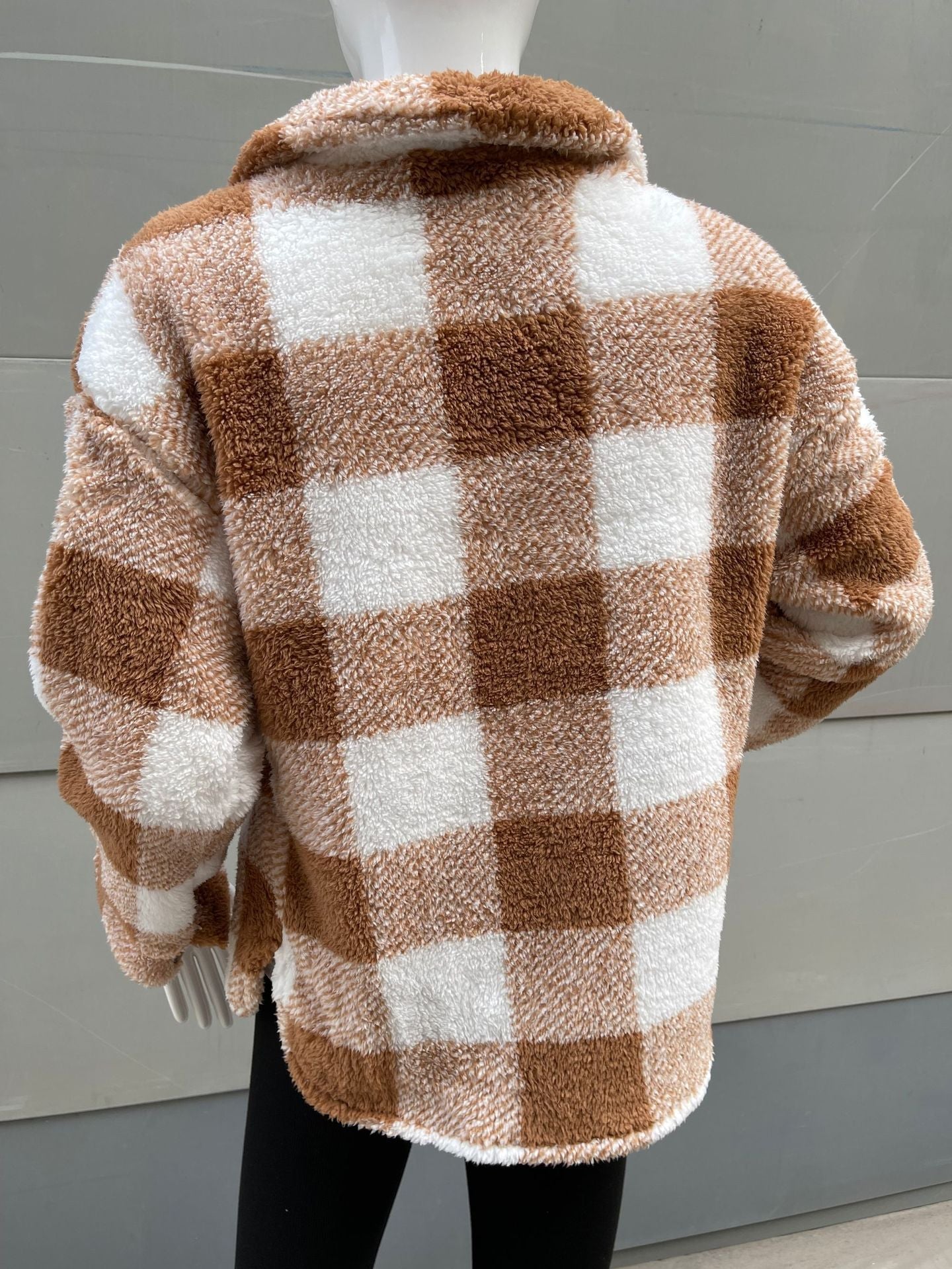 Autumn And Winter Long Sleeve Double Pocket Plaid Furry Coat Women - Fashion Shop Company