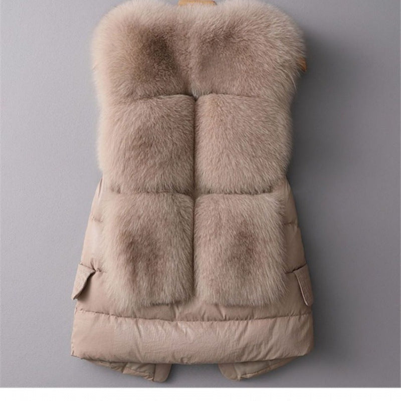 Veste d'hiver en laine pour femme, en fausse fourrure de renard