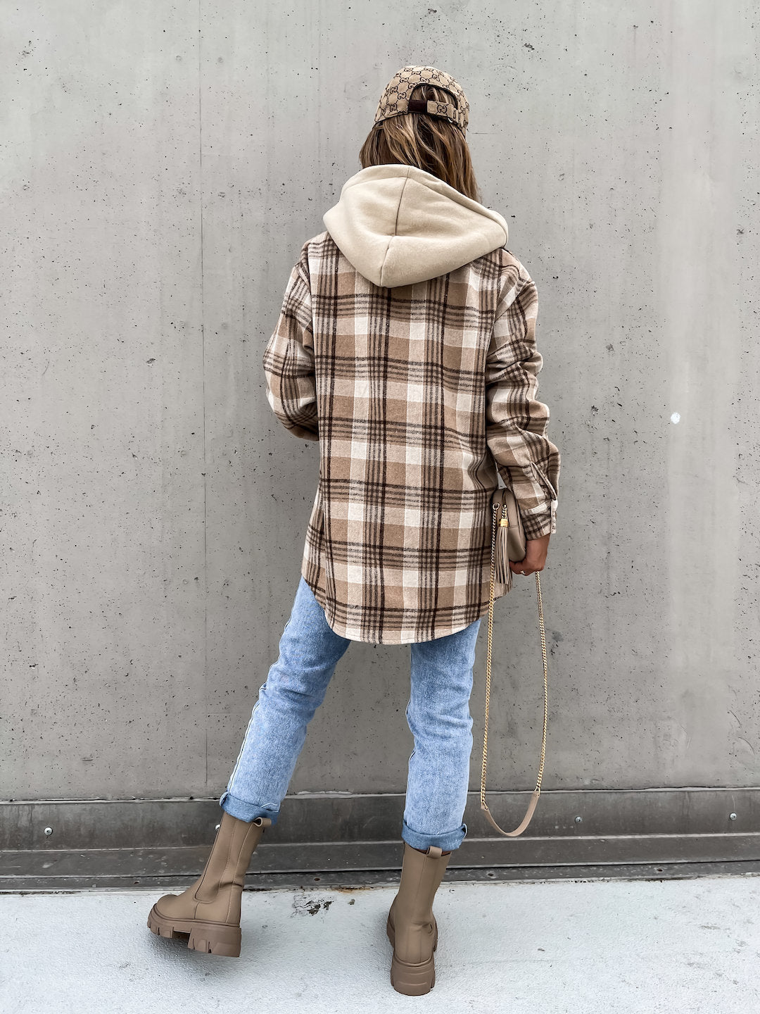 veste en laine à carreaux avec capuche