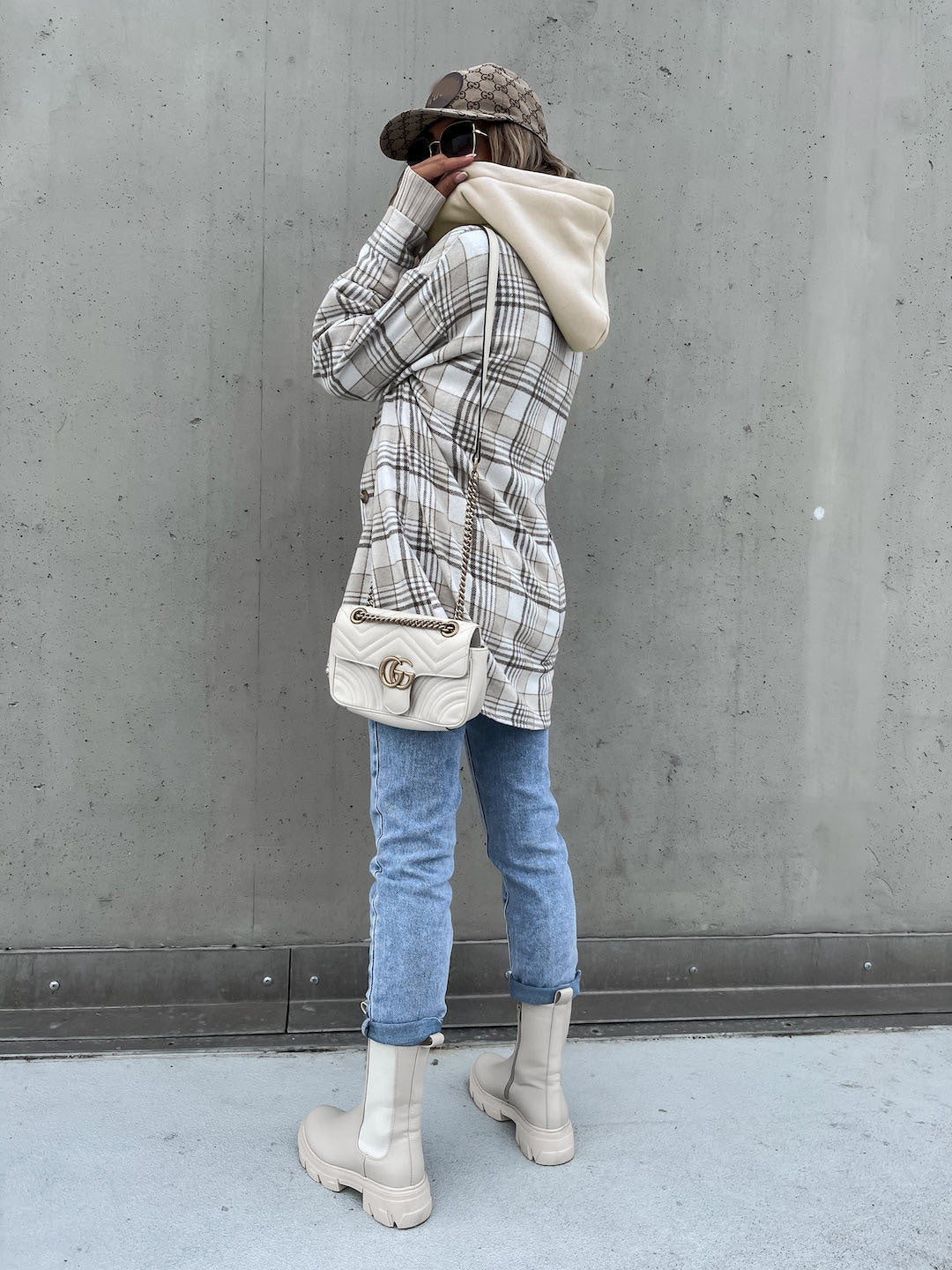 veste en laine à carreaux avec capuche