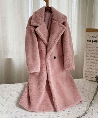 Manteau long en fausse peau d'agneau