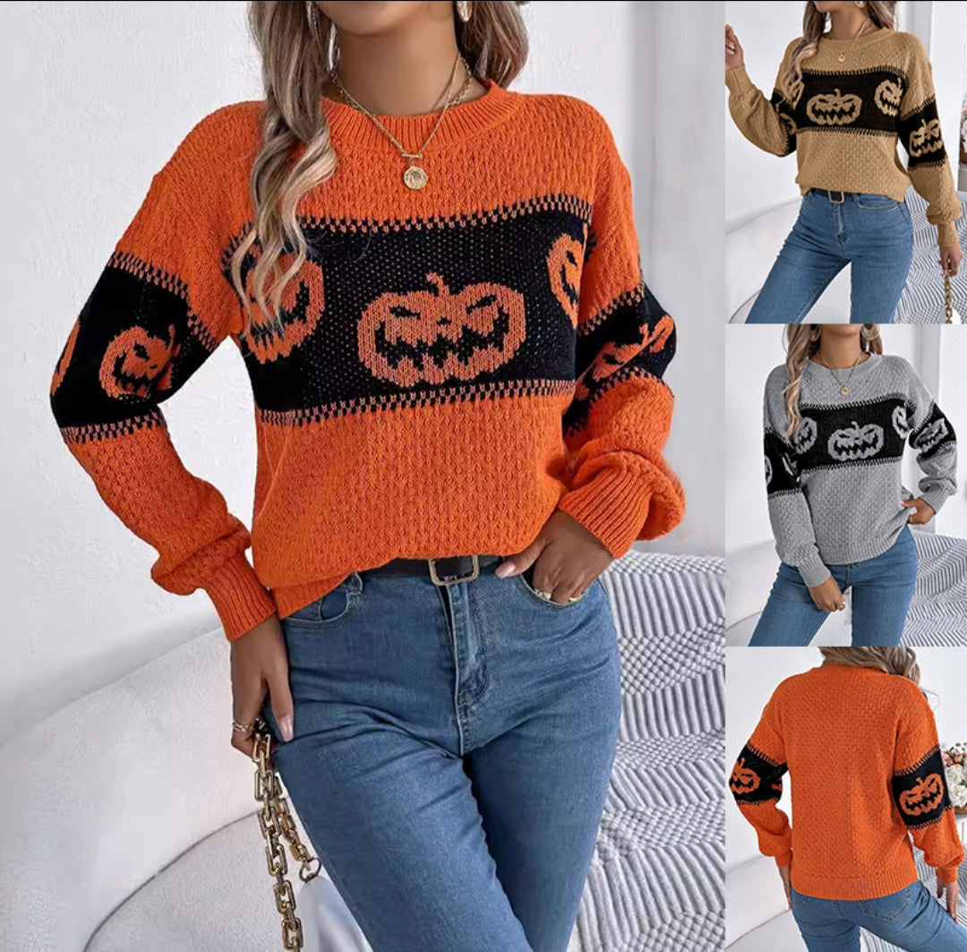 Pull citrouille d'halloween à manches longues - Fashion Shop Company